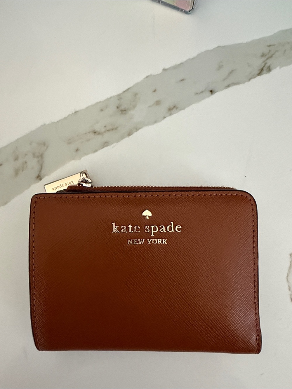 kate spade Brown Leather Zip-Around Compact Wallet